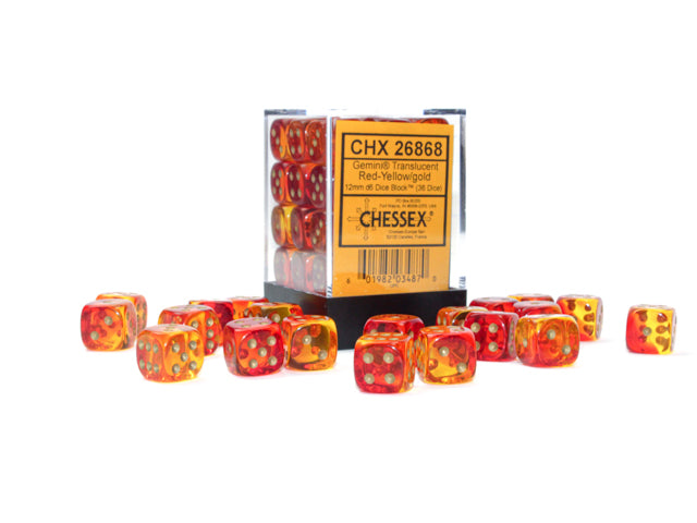 Chessex: 36D6 - Gemini Translucent Red-Yellow/Gold