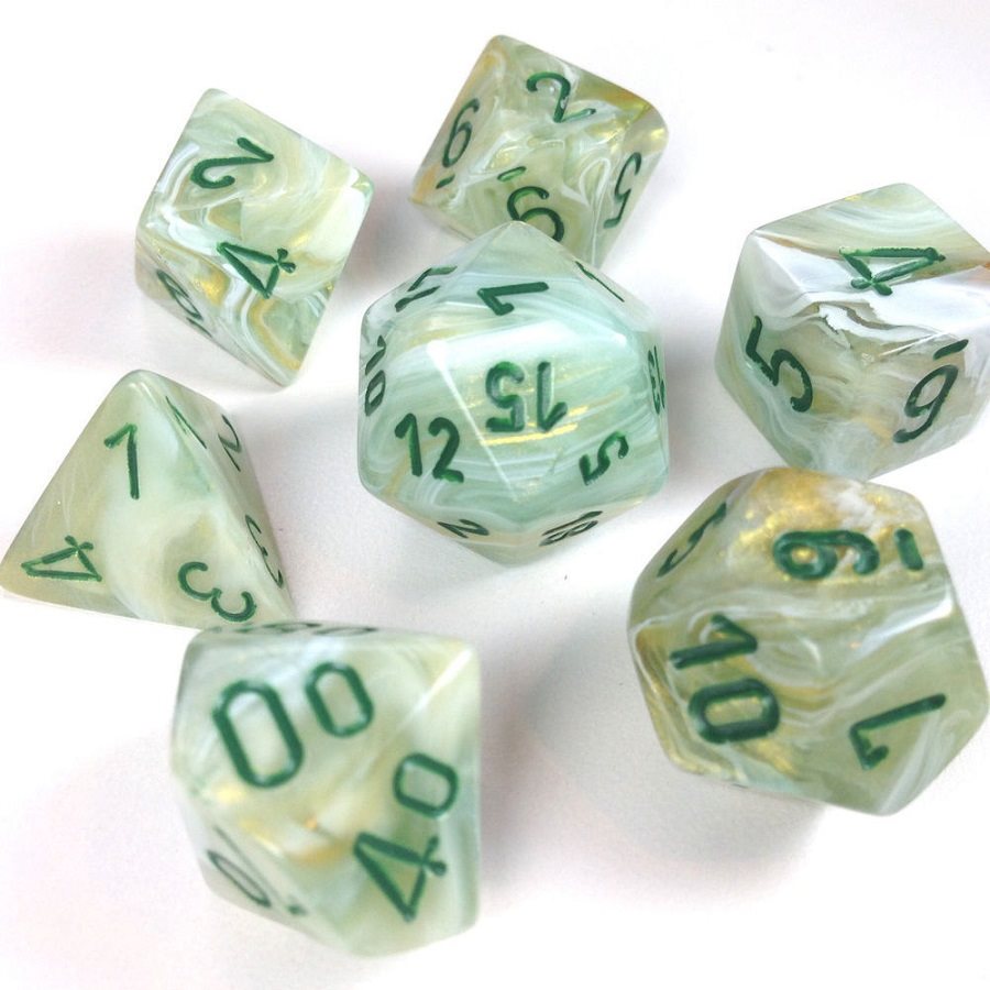 Chessex: 7 Dice Set - Marble Green/Dark Green