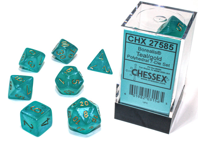 Chessex: 7 Dice Set - Borealis Teal/Gold Luminary