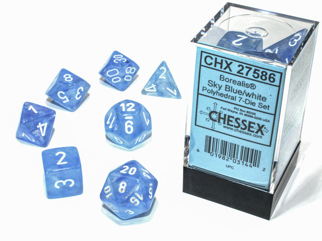 Chessex: 7 Dice Set - Borealis Sky Blue/White
