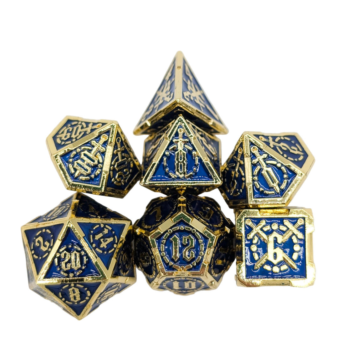 Mystery Dice Goblin: Metal Dice Set - Swords Blue and Gold