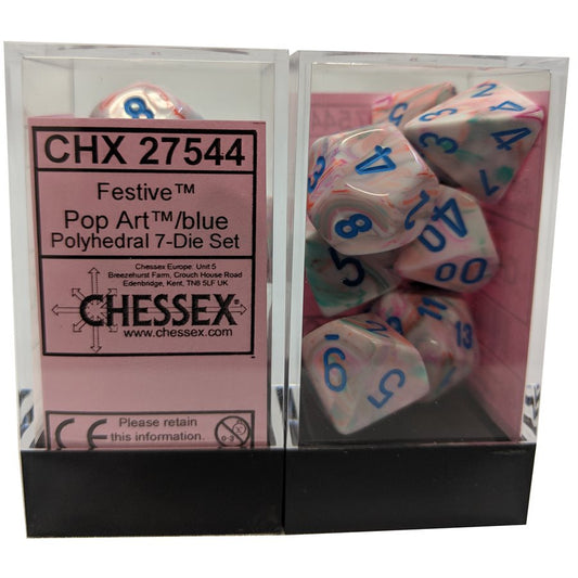 Chessex: 7 Dice Set - Festive Pop Art/Blue