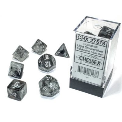 Chessex: 7 Dice Set - Borealis Light Smoke/Silver