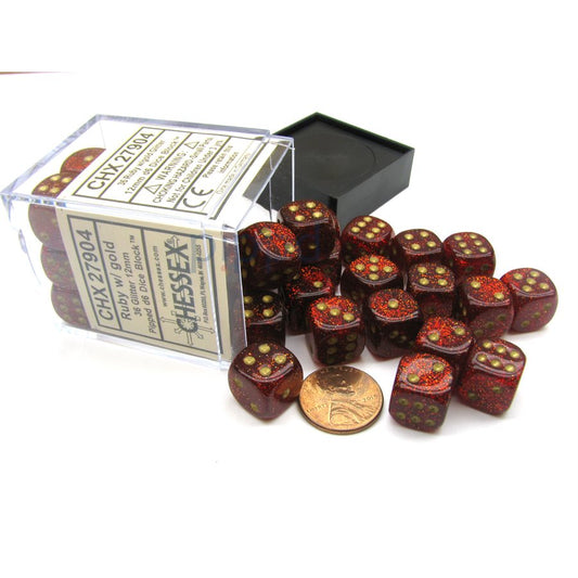 Chessex: 36D6 - Glitter Ruby/Gold
