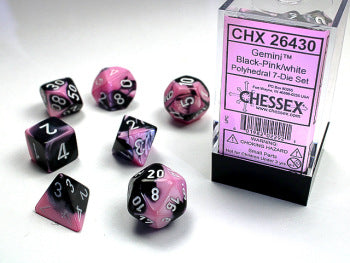 Chessex: 7 Dice Set - Gemini Black-Pink/White