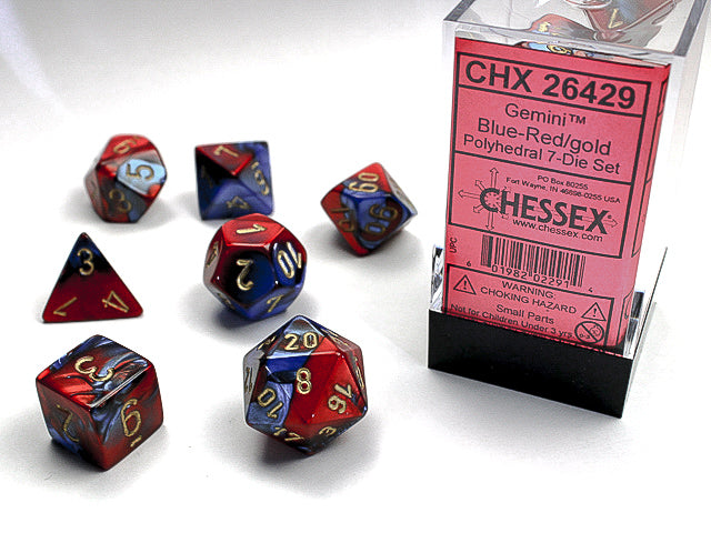 Chessex: 7 Dice Set - Gemini Blue-Red/Gold