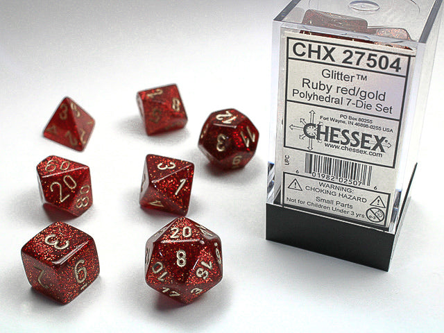 Chessex: 7 Dice Set - Glitter Ruby Red/Gold