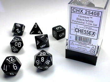 Chessex: 7 Dice Set - Opaque Black/White