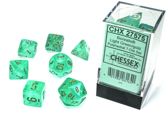 Chessex: 7 Dice Set - Borealis Light Green/Gold Luminary