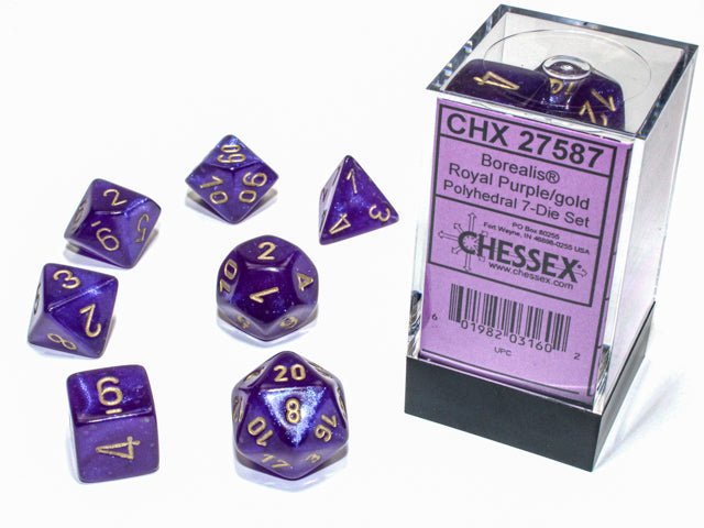 Chessex: 7 Dice Set - Borealis Royal Purple/Gold Luminary