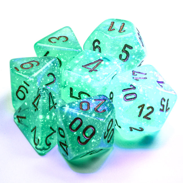 Chessex: 7 Dice Set - Borealis Light Green/Gold Luminary