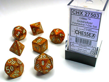 Chessex: 7 Dice Set - Glitter Gold/Silver