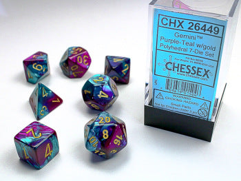 Chessex: 7 Dice Set - Gemini Purple-Teal/Gold