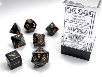 Chessex: 7 Dice Set - Opaque Black/Gold