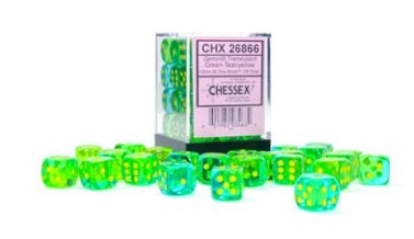 Chessex: 36D6 - Gemini Translucent Green-Teal/Yellow