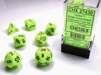 Chessex: 7 Dice Set - Vortex Bright Green/Black