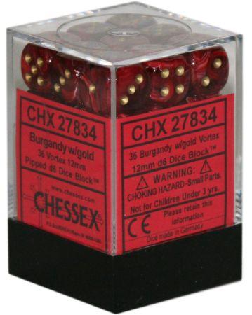 Chessex: 36D6 - Vortex Burgundy/Gold