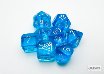 Chessex Lab Dice: 7 Dice Set - Translucent Tropical Blue/White