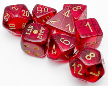 Chessex Lab Dice: 7 Dice Set - Translucent Crimson/Gold