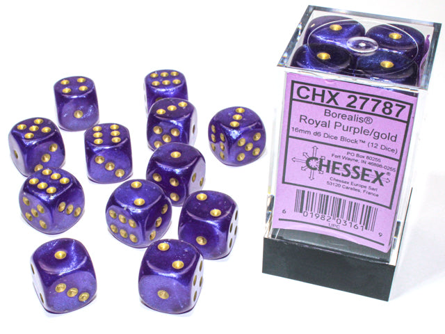 Chessex: 12D6 - Borealis Royal Purple/Gold Luminary