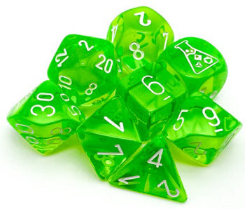 Chessex Lab Dice: 7 Dice Set - Translucent Rad Green/White