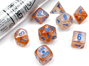 Chessex Lab Dice: 7 Dice Set - Borealis Rose Gold/Light Blue Luminary