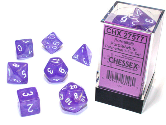 Chessex: 7 Dice Set - Borealis Purple/White Luminary