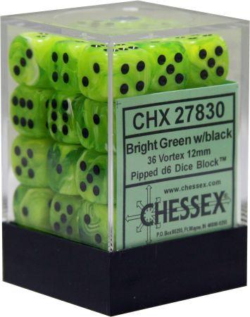 Chessex: 36D6 - Vortex Bright Green/Black